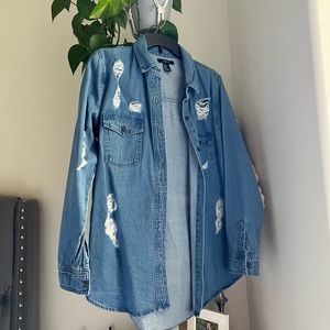 Oversized ripped jean flannel